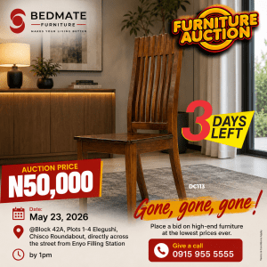 Bedmate Furniture Auction May 2026 Brownston Dining Chair DC113 Lekki BEDMATE FURNITURE Nigeria's #1 Furniture Company - For All Kinds of Quality, Bespoke & Exquisite Furniture