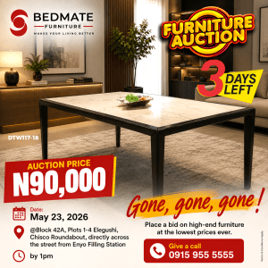 Bedmate Furniture Auction May 2026 Maxon Dining Table DTW117-18 Lekki
