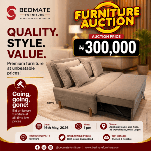 Bedmate Furniture Auction May 2026 Aria3-Seater Fabric Sofa Bed SB171